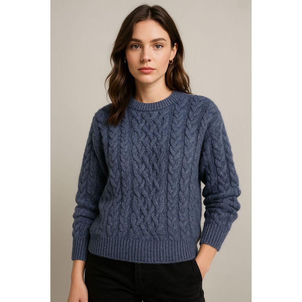 Aran Crafts Wool Cable Knit Sweater M – Irish Fisherman Chunky Blue Pullover